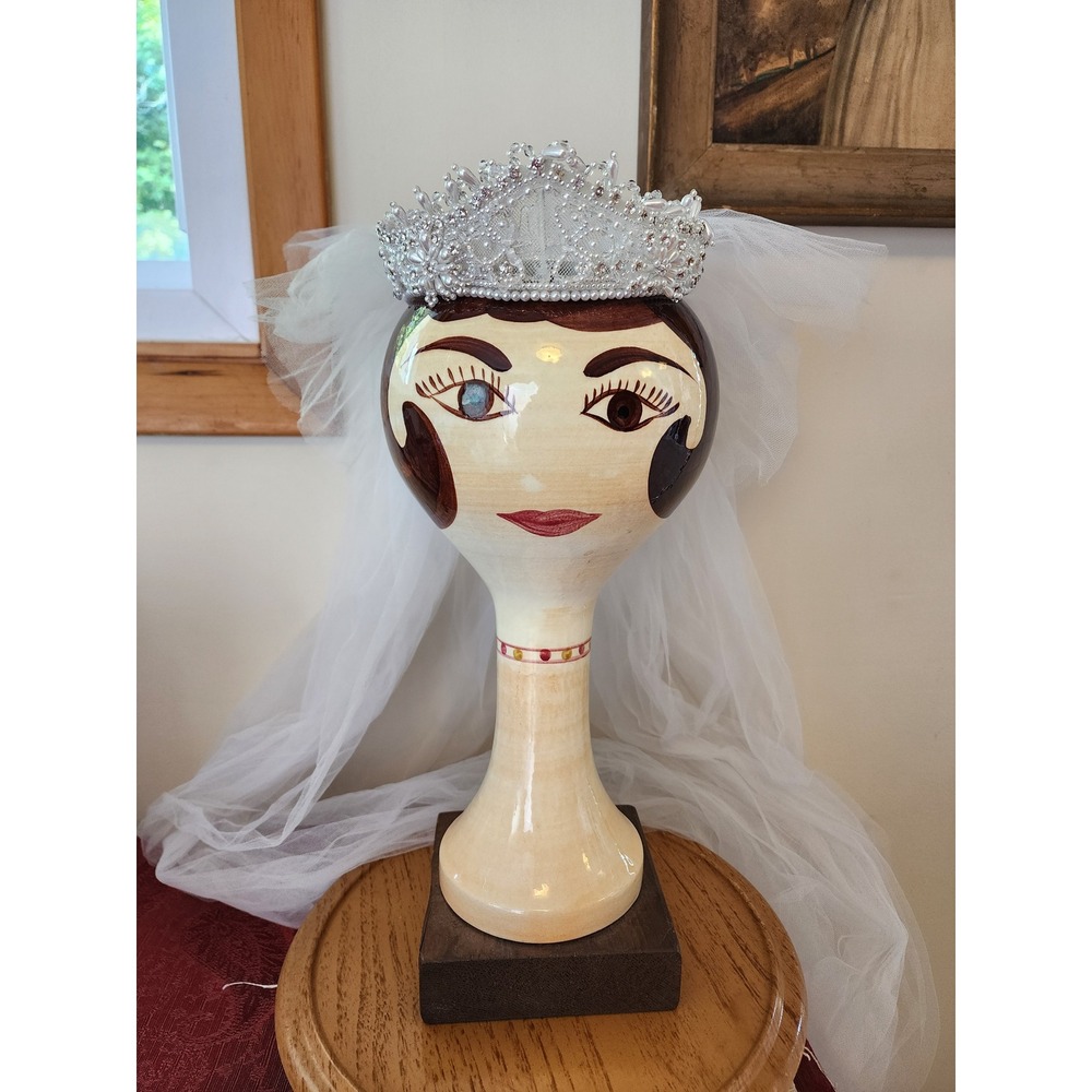 Bridal Tiara Crown Faux Pearl Rhinestone Headpiece Tulle Princess Regency *Flaw